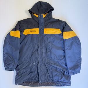 Columbia Mens Large L Yellow Navy Blue Ski Jacket Winter Waterproof Zip Coat